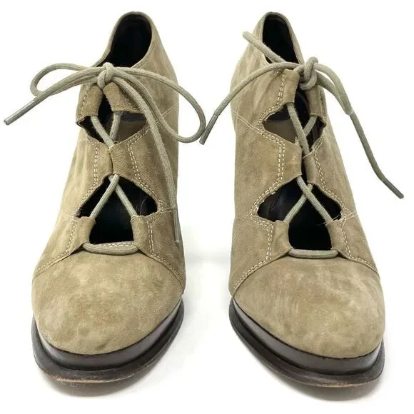 Dvf diane von furstenberg guardian taupe suede heeled lace up shoes size 8 - Picture 3 of 11